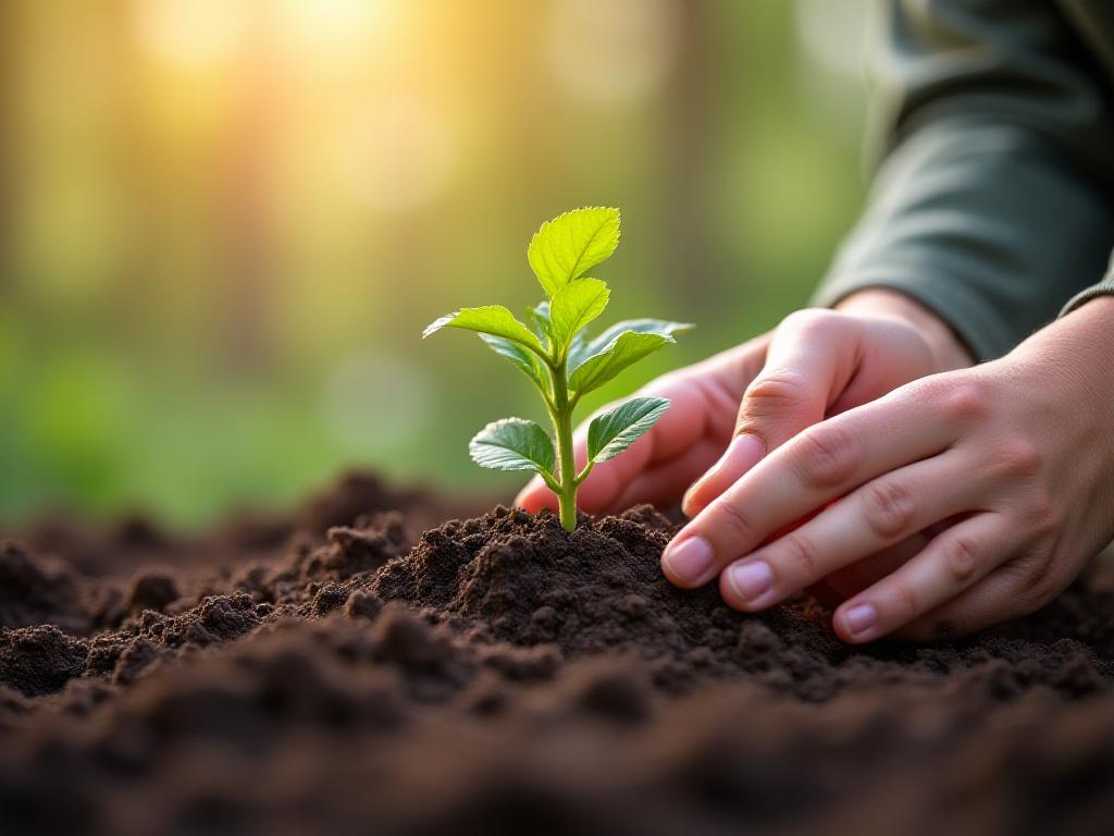 苗木を植える人の手